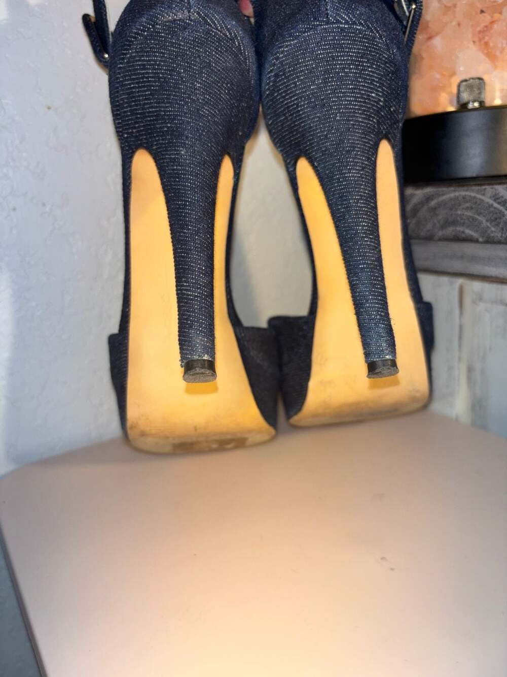 O2: Margaux Denim Platform Ankle Strap Stiletto Heels Size 7.5 - Picture 5 of 7